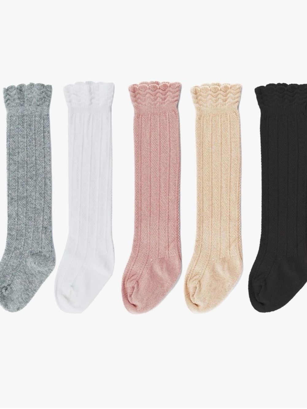 Knee-High Cable Knit Socks - 5 Pack (Pink, White, Gray, Cream, Black)